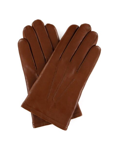 Gants en Cuir d'Agneau doublure Cachemire Rivoli selle brun/noir