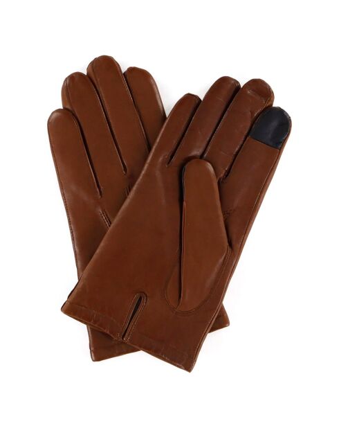 Gants en Cuir d'Agneau doublure Cachemire Rivoli selle brun/noir