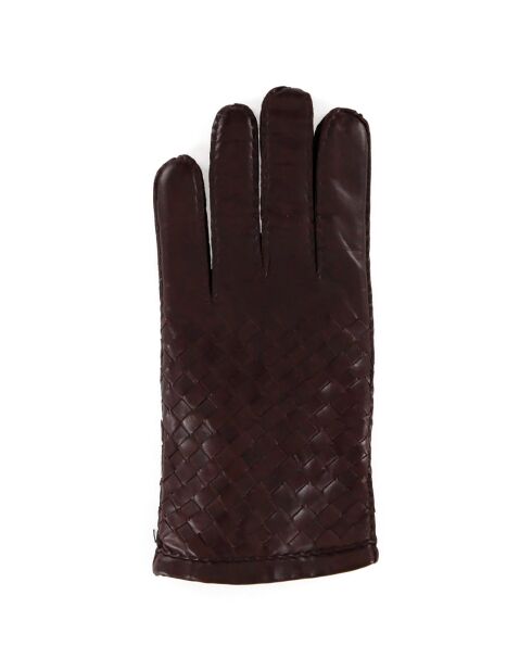 Gants en Cuir d'Agneau doublure Laine Tresse moca