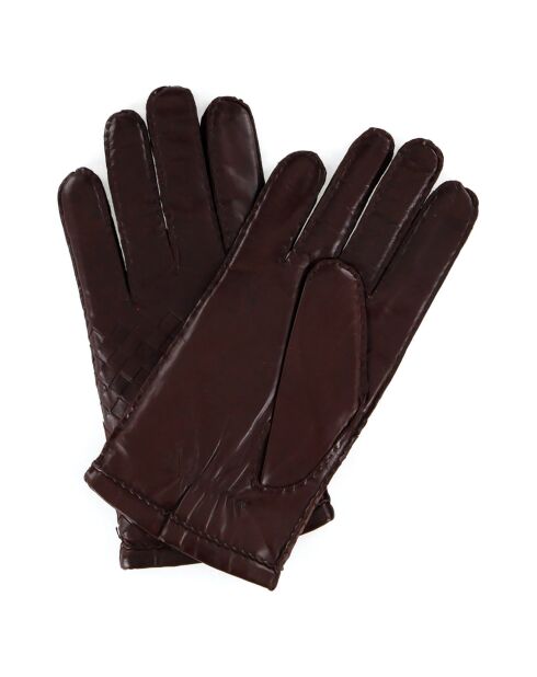 Gants en Cuir d'Agneau doublure Laine Tresse moca