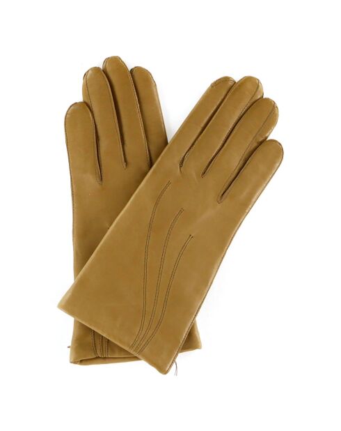 Gants en Cuir d'Agneau doublure Laine Waves chameau clair