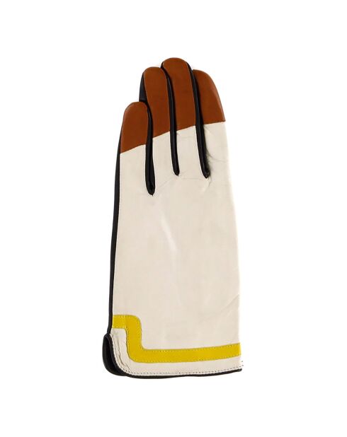 Gants en Cuir d'Agneau doublure Soie Gisco noir/beige