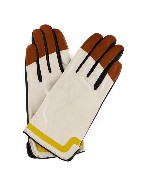 Gants en Cuir d'Agneau doublure Soie Gisco noir/beige