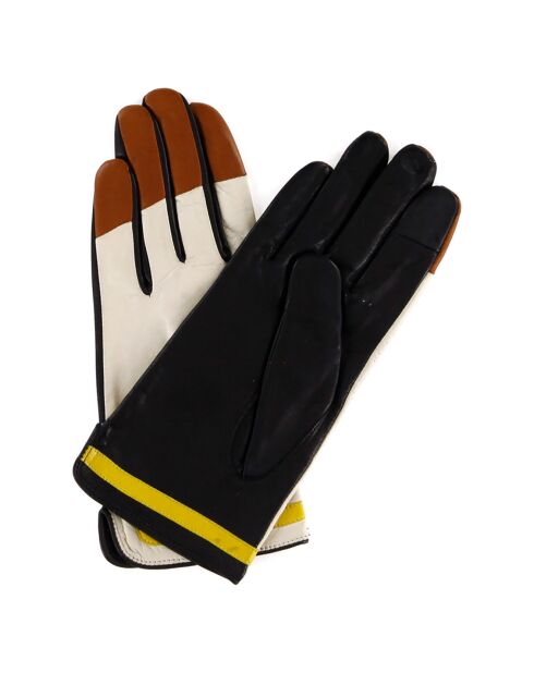 Gants en Cuir d'Agneau doublure Soie Gisco noir/beige