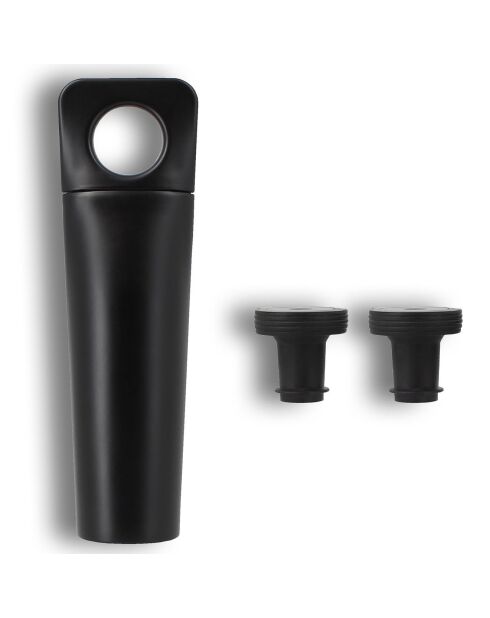 Pompe À Vin Deluxe avec 2 Bouchons noire - 20x2x2 cm