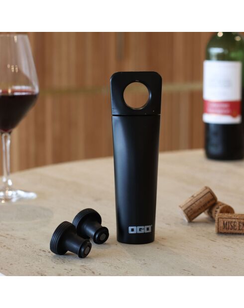 Pompe À Vin Deluxe avec 2 Bouchons noire - 20x2x2 cm