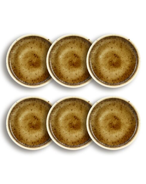 6 Assiettes Plates porcelaine Stack marron - D.9x2.5 cm