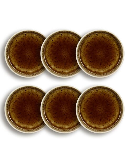 6 Assiettes Plates Stack Porcelaine marron - D.13.5x2.5 cm