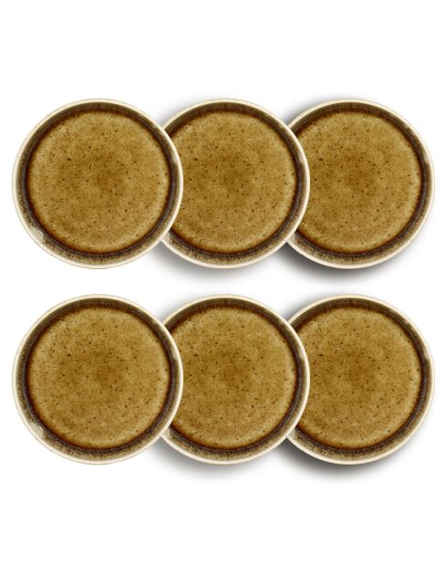 6 Assiettes Plates Stack Porcelaine marron - D.17x2.5 cm