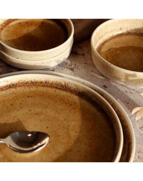 6 Assiettes Plates Stack Porcelaine marron - D.17x2.5 cm