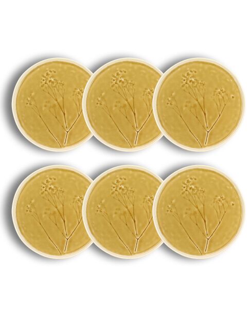 6 Assiettes Dessert Flé jaunes - D.20.3x1.3 cm