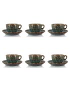 6 Tasses Et Soucoupes gris/vert/bleu - 16cl