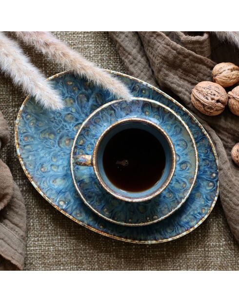 6 Tasses Et Soucoupes gris/vert/bleu - 16cl
