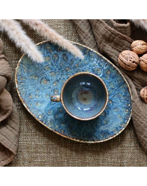6 Tasses Et Soucoupes gris/vert/bleu - 16cl