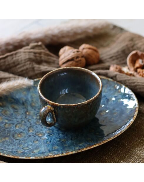 6 Tasses Et Soucoupes gris/vert/bleu - 16cl