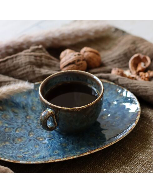 6 Tasses Et Soucoupes gris/vert/bleu - 16cl