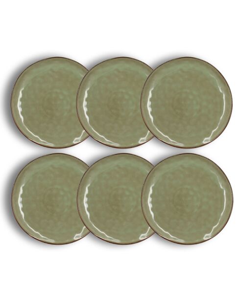 6 Assiettes Plates Barbade vertes - D.27.5x2.5 cm