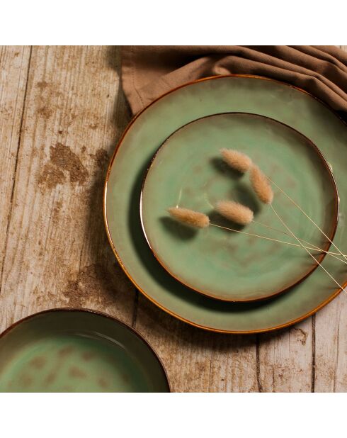 6 Assiettes Plates Barbade vertes - D.27.5x2.5 cm