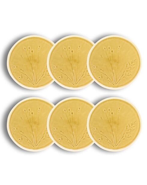 6 Assiettes Plates Flé jaunes - D.26.2x1.7 cm
