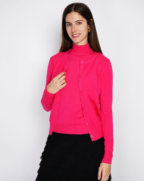 Pull en Cachemire mélangé Sophia col cheminée fushia