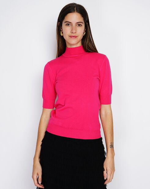 Pull en Cachemire mélangé Sophia col cheminée fushia