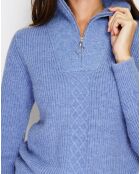 Pull en Cachemire mélangé zippé Olga bleu jeans
