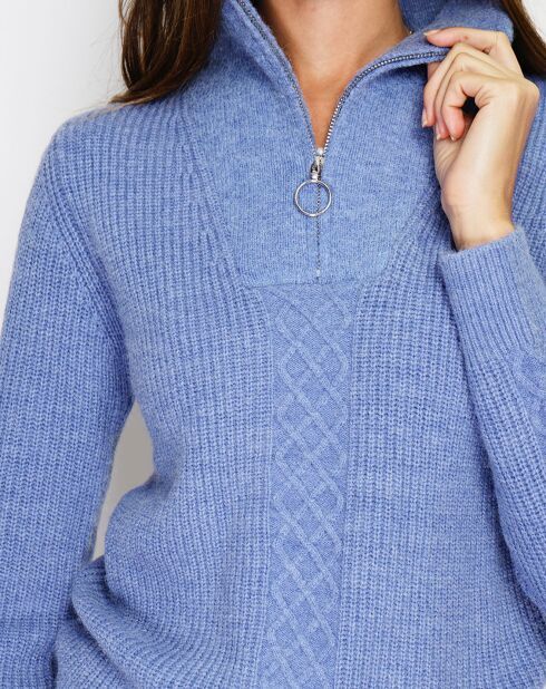 Pull en Cachemire mélangé zippé Olga bleu jeans