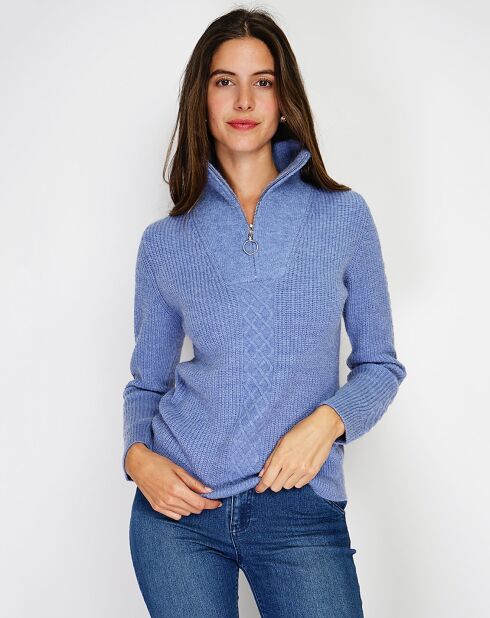 Pull en Cachemire mélangé zippé Olga bleu jeans