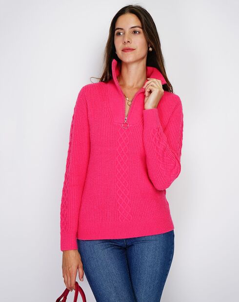Pull en Cachemire mélangé zippé Olga fushia