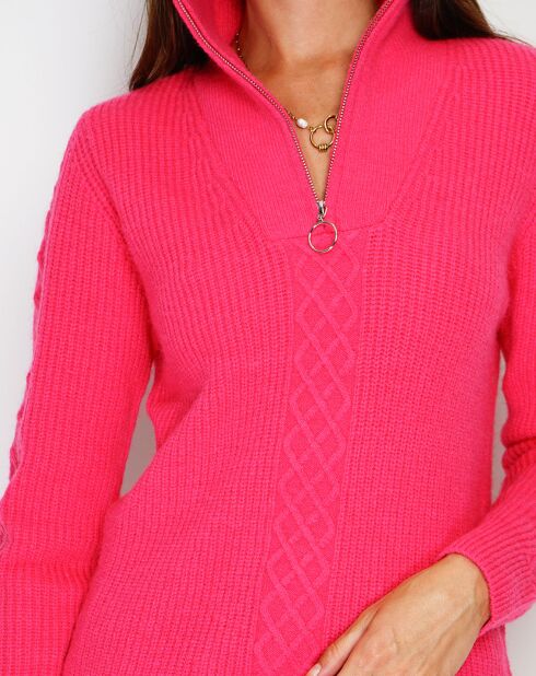 Pull en Cachemire mélangé zippé Olga fushia