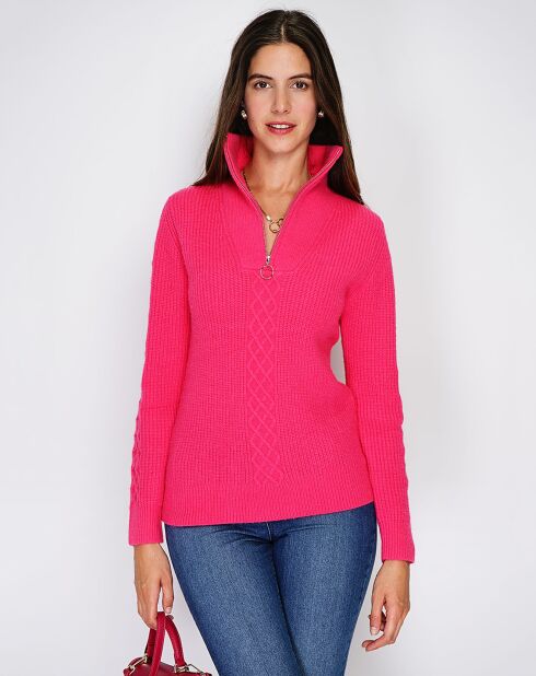 Pull en Cachemire mélangé zippé Olga fushia