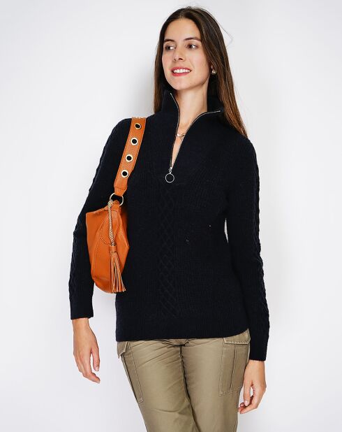 Pull en Cachemire mélangé zippé Olga noir