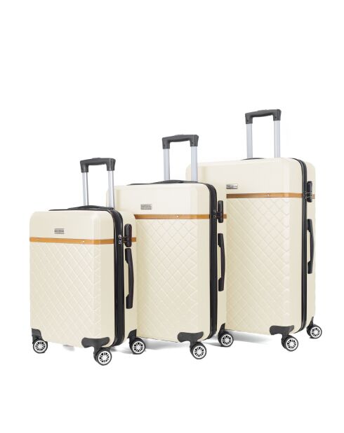 3 Valises 4 roues doubles 55/65/75 cm Odéon crème