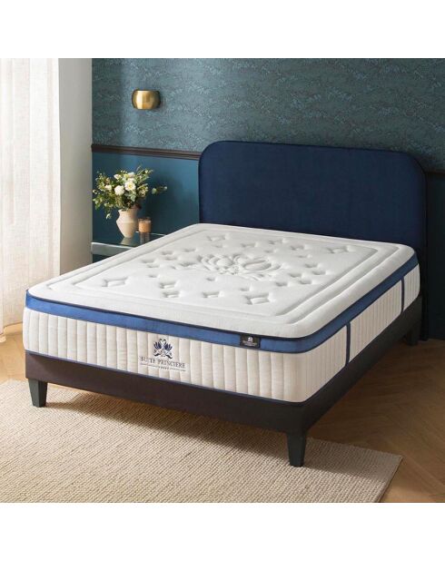 Ensemble Suite Princière Matelas Micro-ressorts + Sommier blanc/gris anthracite - 140X200 cm