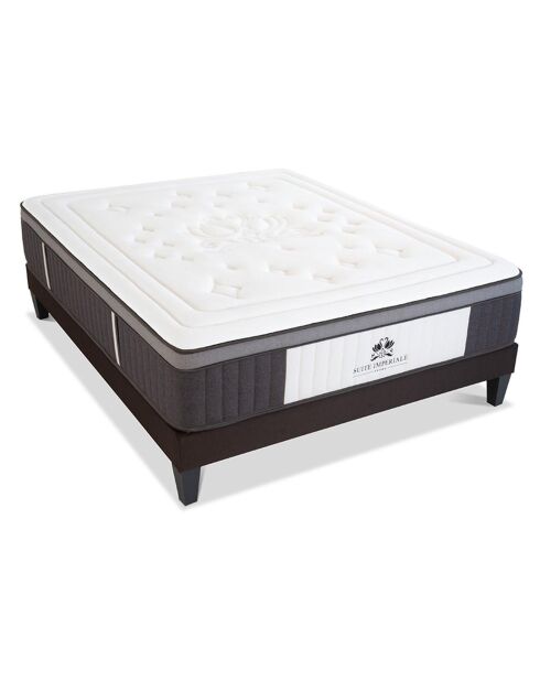Ensemble Suite Impériale Matelas Ressorts ensachés + Sommier blanc/gris anthracite - 140x190 cm