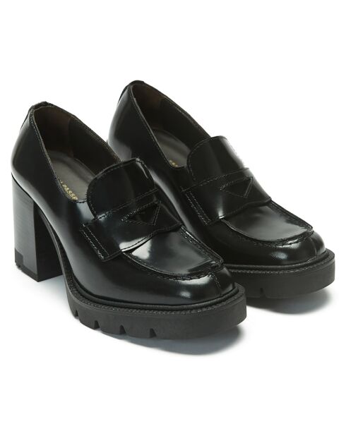 Mocassins en Cuir Inès noires - Talon 9 cm