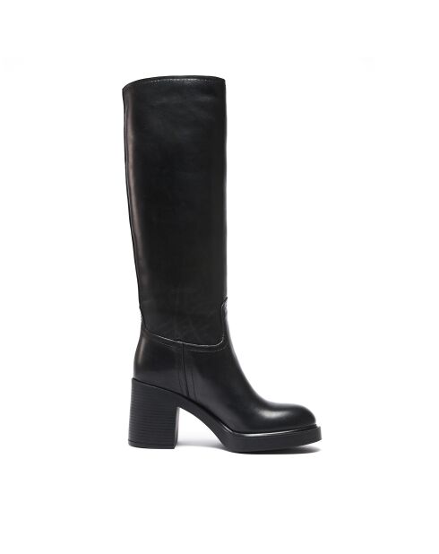Justine zwarte leren laarzen met hak van 8 cm