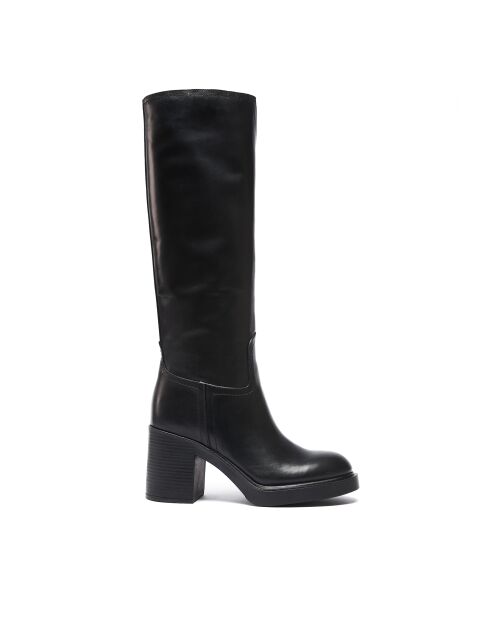 Justine zwarte leren laarzen met hak van 8 cm