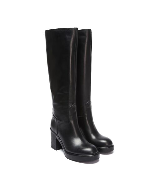 Justine zwarte leren laarzen met hak van 8 cm
