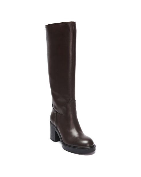 Bottes en Cuir Justine marron - Talon 8 cm