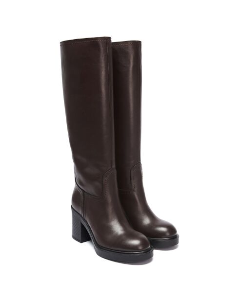 Bottes en Cuir Justine marron - Talon 8 cm