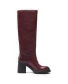Bottes en Cuir Justine bordeaux - Talon 8 cm