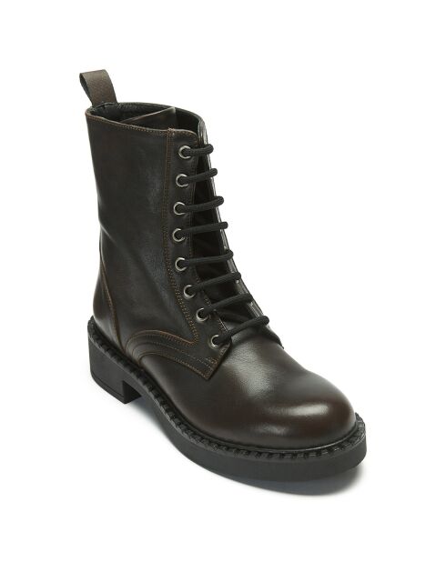 Boots en Cuir Gabrielle marron  -Talon 4 cm