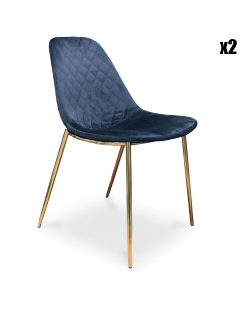 Défectueux - 2 Chaises en Velours Zack bleu roi - 55x48x80 cm