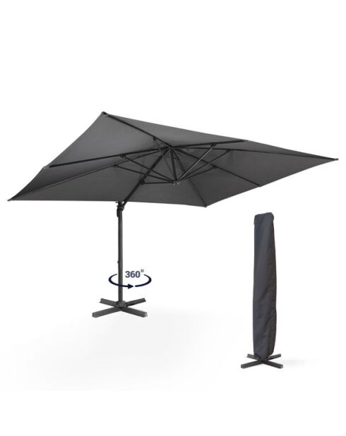 Parasol 360° rectangle gris 4x3m avec housse