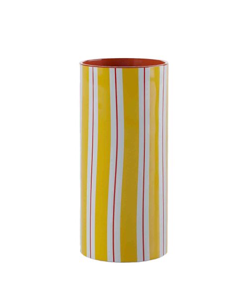 ORLANDO MEDIUM - Vase cylindrique à rayures jaune, modèle medium