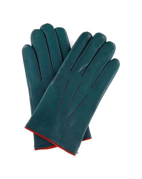 Gants en Cuir d'Agneau doublure Cachemire Gt Paris bleu verdâtre/rostrot