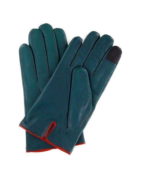 Gants en Cuir d'Agneau doublure Cachemire Gt Paris bleu verdâtre/rostrot