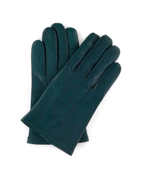 Gants en Cuir d'Agneau doublure Cachemire Rivoli bleu verdâtre/noir