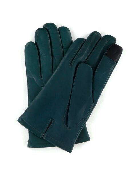 Gants en Cuir d'Agneau doublure Cachemire Rivoli bleu verdâtre/noir